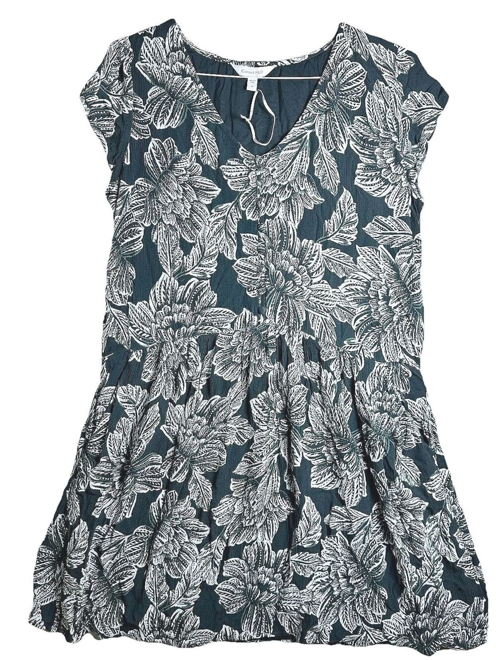 Garnett Hill Forest hunter green button dress modest floral crepe Cottage M nwot